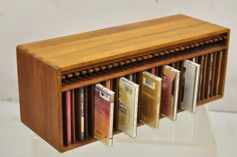 Retro Teak MCM CD Stand with CD Eject Button