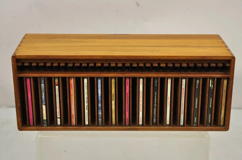 Retro Teak MCM CD Stand with CD Eject Button